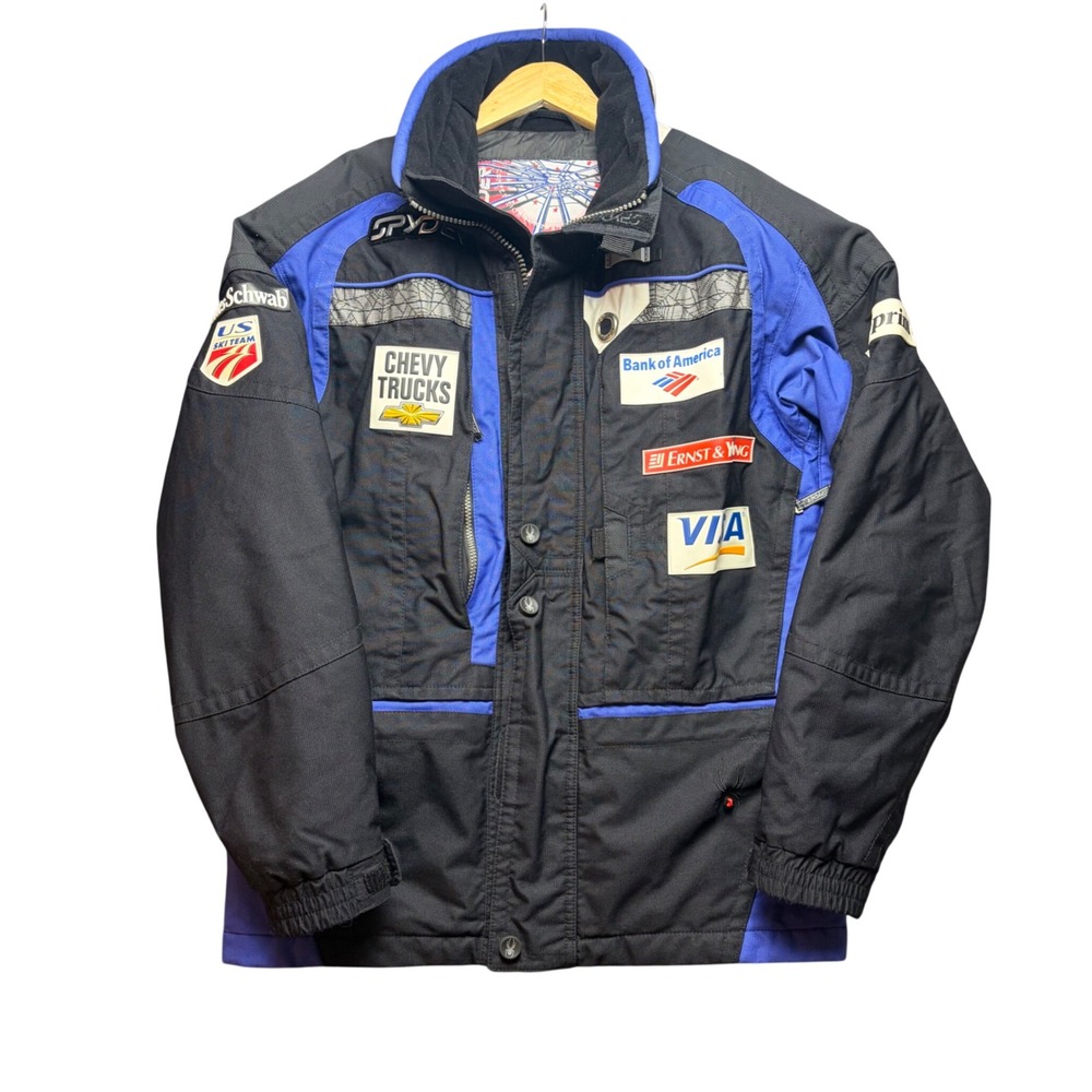 Vintage Spyder US Ski Team Jacket Men L Black Blue Thinsulate Sponsor Patches